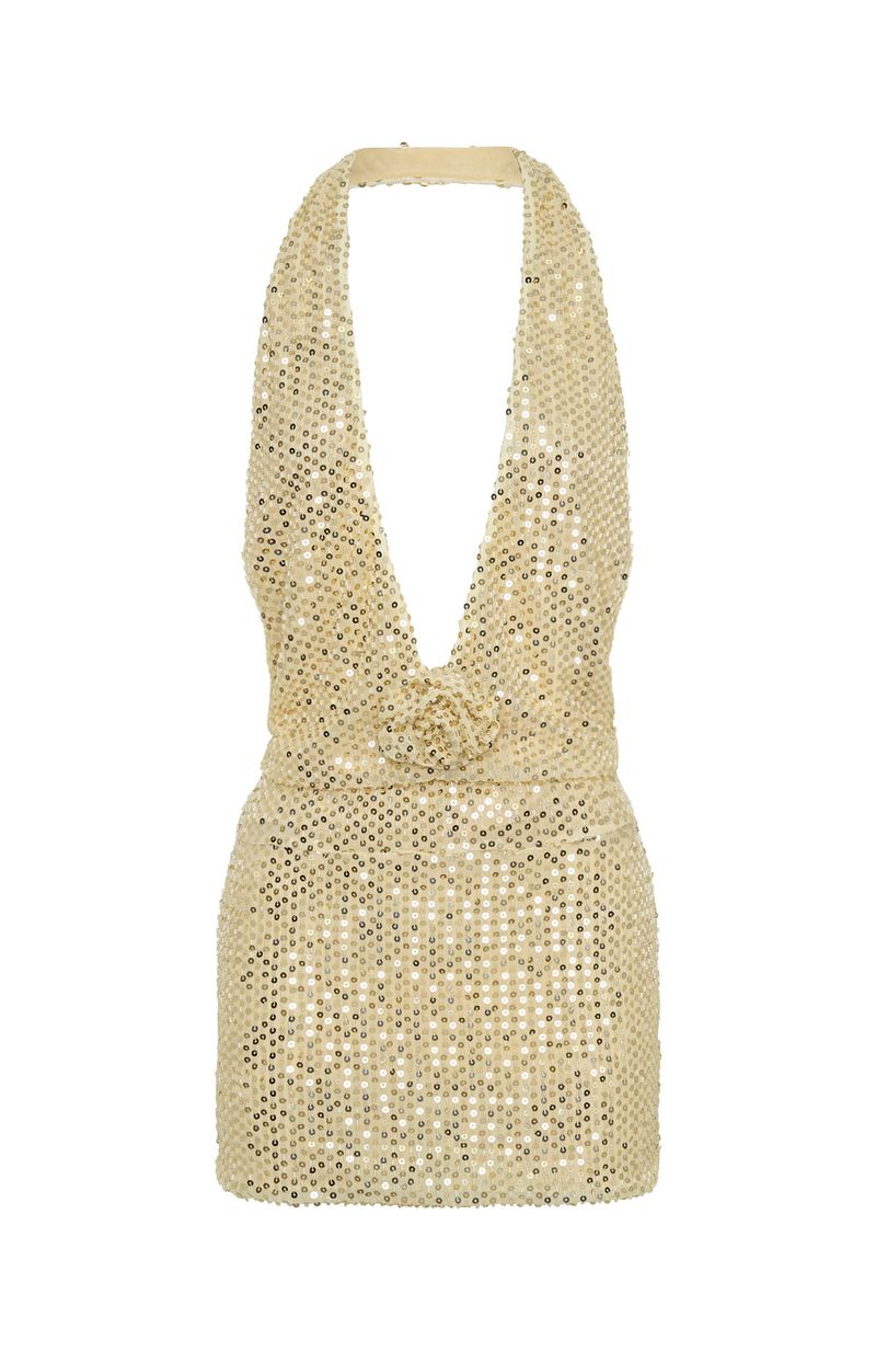 Hidden Flame Beaded Mini Dress Cream