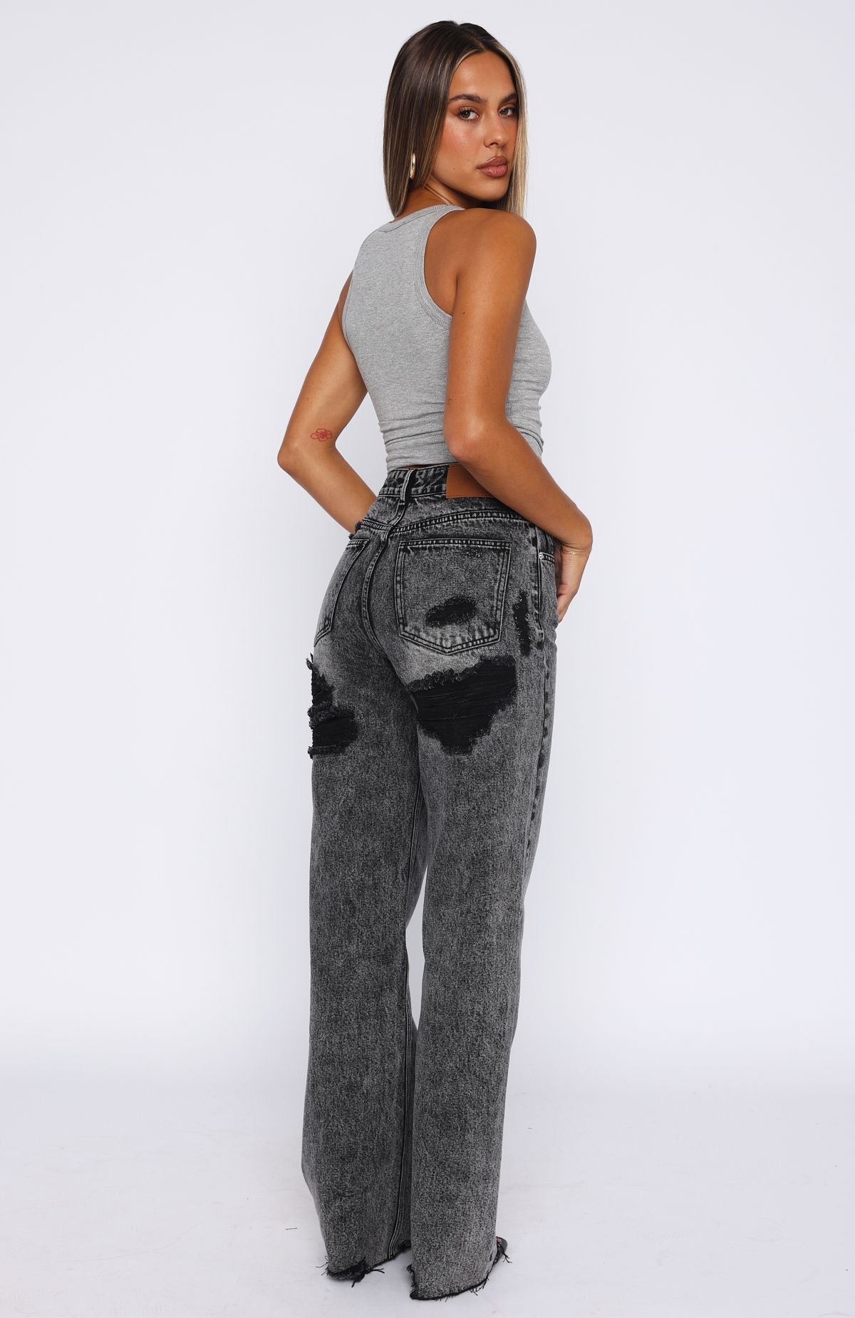 Alana High Waisted Straight Leg Jeans Grey Acid