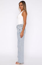 Zara Mid Rise Straight Leg Jeans Light Blue