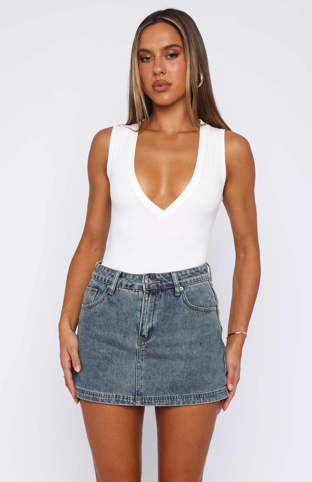 Don't Leave Me Denim Skort Brown Blue Acid