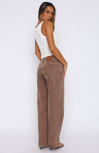 Bring The Style Low Rise Wide Leg Jeans Tan Wash