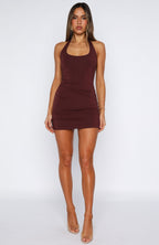 Parting Ways Halter Mini Dress Burgundy