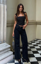 Call You Mine Mid Rise Wide Leg Jeans Washed Black