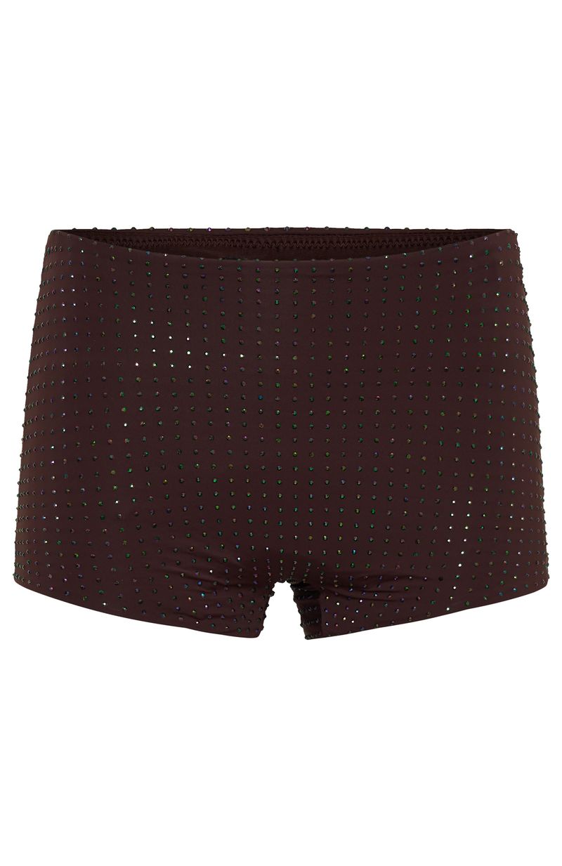 Tempted Heart Embellished Mini Shorts Chocolate