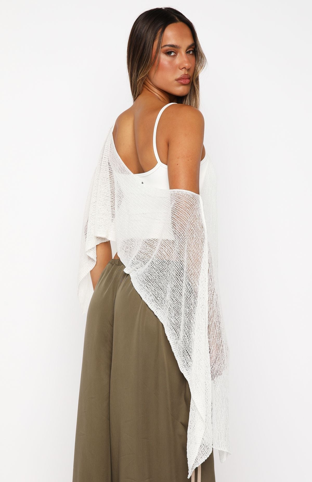 Beach Therapy Knit Poncho Top Cream