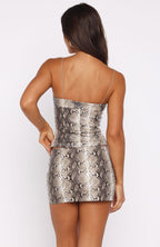 Beautiful Escape Pu Mini Skirt Tan Snake