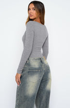 Easy Weekend Ribbed Long Sleeve Bodysuit Grey