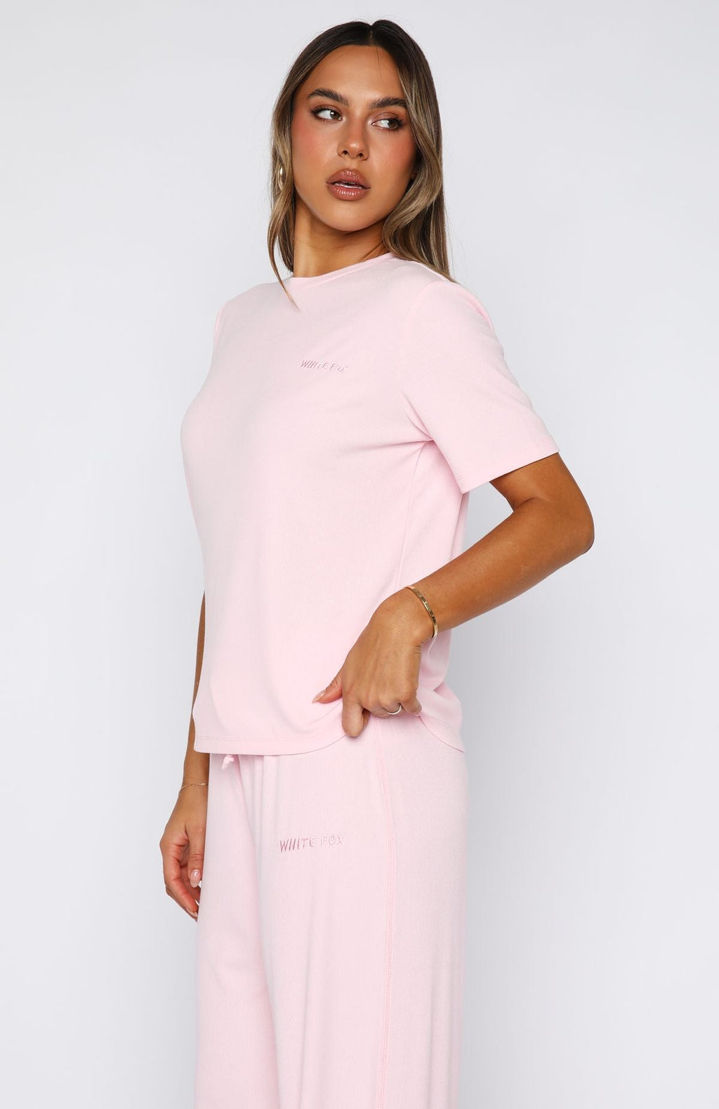 Come A Long Way Soft Lounge Ribbed Tee Pink