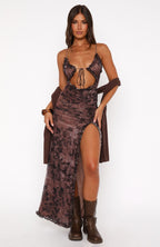 High Voltage Maxi Dress Mahogany Leaffall