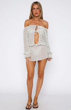Back To Shore Long Sleeve Mini Dress Cream/Choc Stripe