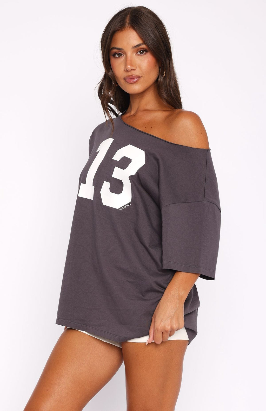 Trial Run Off Shoulder Oversized Tee Volcanic