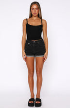 Missin' Something Denim Shorts Black Acid Wash