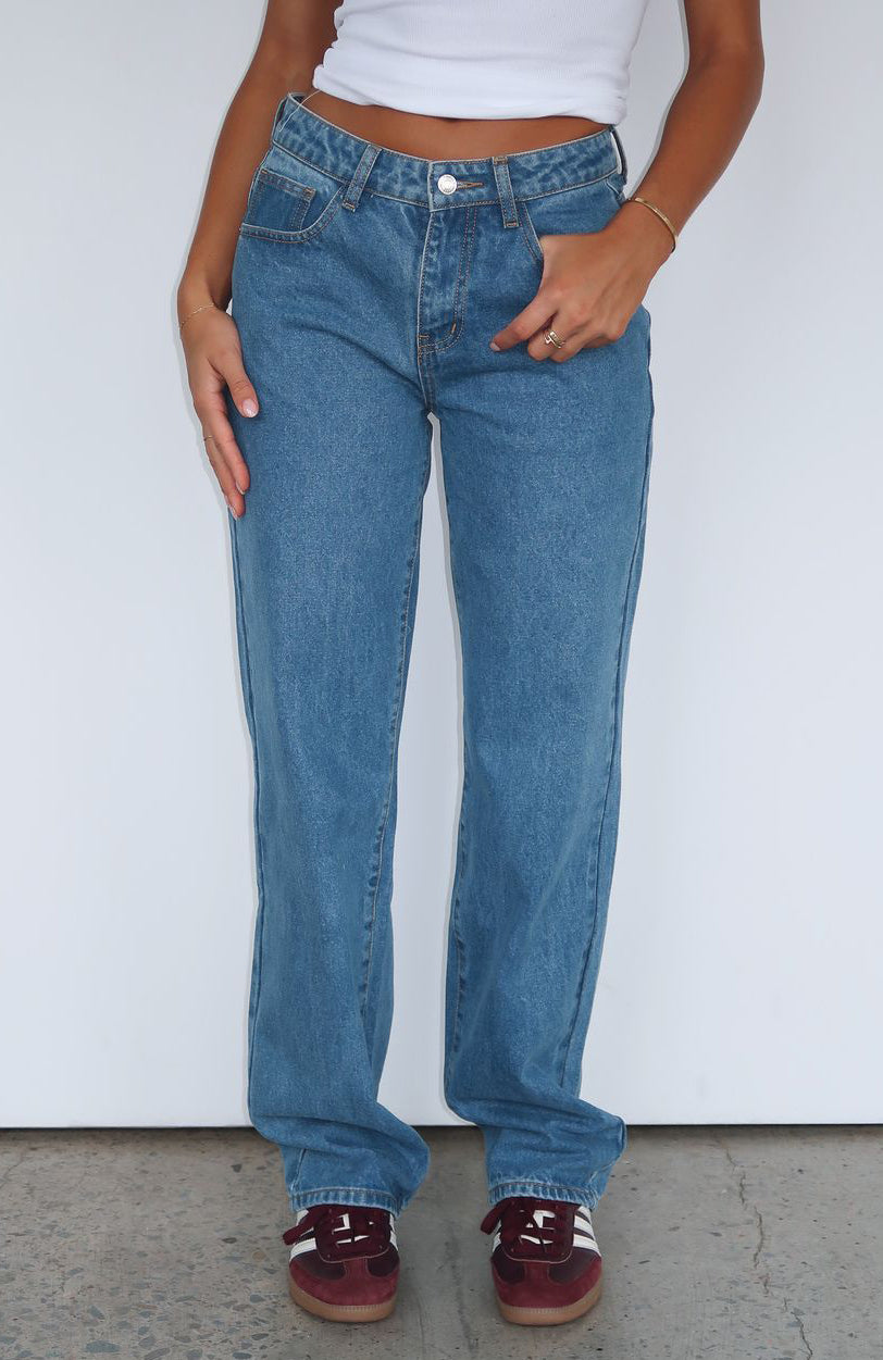 Zara Mid Rise Straight Leg Jeans Admiral Blue