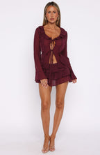 Your Status Long Sleeve Blouse Burgundy
