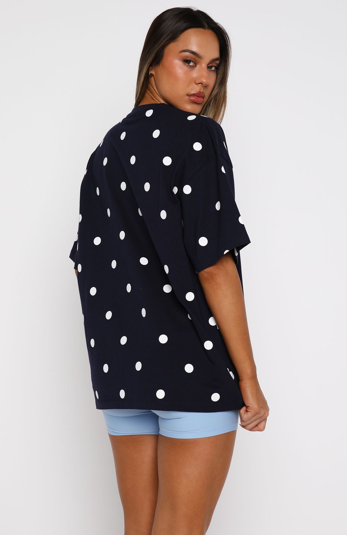 Offstage Printed Oversized Tee Navy Polka Dot