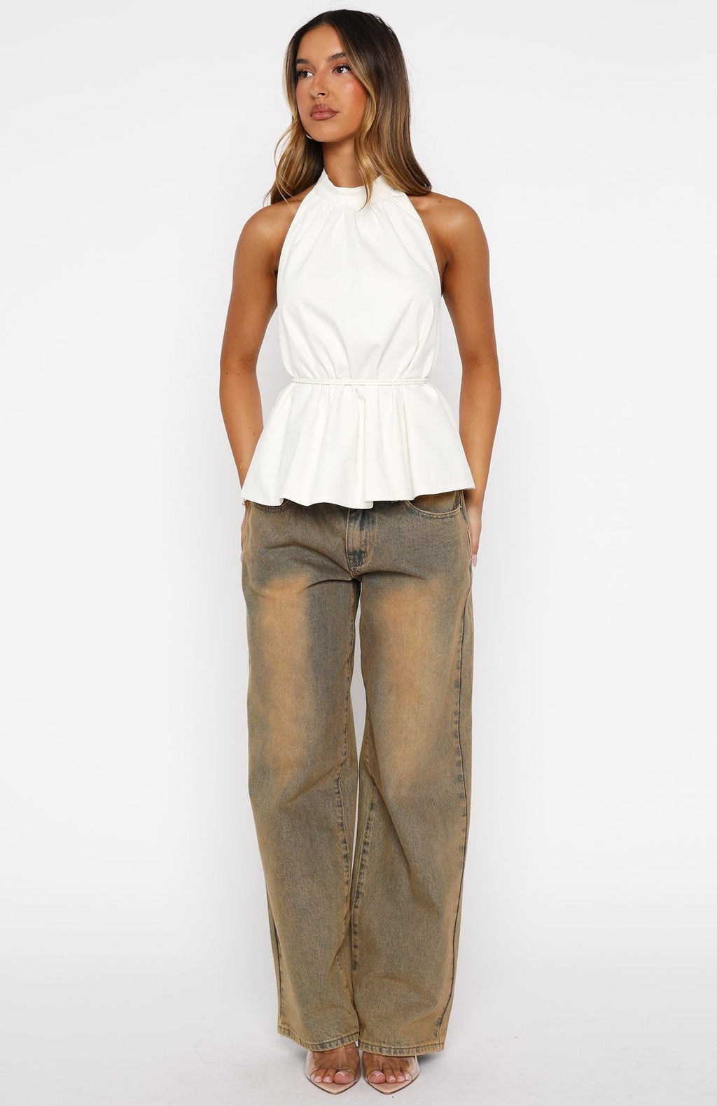Hi Hunny Halter Top White