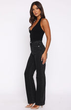 Alyssa High Rise Straight Leg Jeans Black Acid