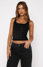 Never Knew You Diamante Tank Top Black