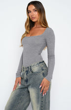 Easy Weekend Ribbed Long Sleeve Bodysuit Grey