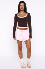 Know Everything Long Sleeve Double Layer Top Chocolate/Pink