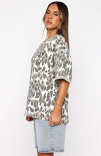 Let's Just Leave Oversized Jersey Washed Leopard Print