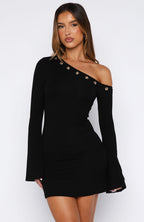 Live Loud Long Sleeve Mini Dress Black