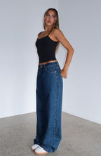 Maeve Low Rise Wide Leg Jeans Dark Blue