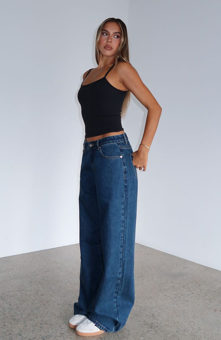 Maeve Low Rise Wide Leg Jeans Dark Blue