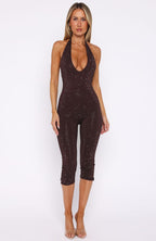 Retrograde Romance Embellished Jumpsuit Chocolate