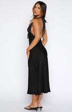 Guess You Miss Me Halter Midi Dress Black/Ivory Dot