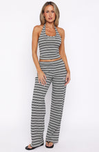 Looking Back Halter Top Grey Stripe