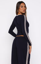 Star Of The Night Long Sleeve V Neck Baby Tee Navy