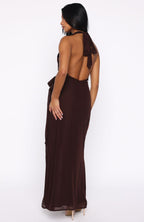 How I Feel Halter Maxi Dress Chocolate