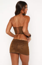 Rumours Strapless Faux Suede Top Chocolate