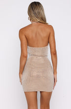 Looking A Million Dollars Embellished Mini Dress Beige