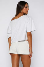 Just In Time Off Shoulder Cropped Tee Grey Marle
