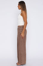 Bring The Style Low Rise Wide Leg Jeans Tan Wash