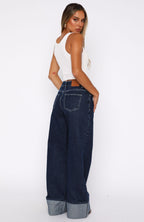 Charlotte Mid Rise Wide Leg Jeans Dark Indigo
