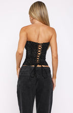 Night Bloom Embellished Bustier Black