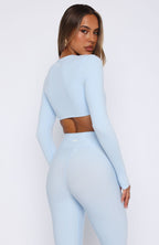 Over The Line Long Sleeve Crop Baby Blue
