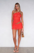 It's A Love Story Lace Mini Skort Red