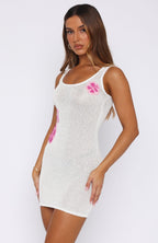 Floral Fantasy Sequin Knit Mini Dress White