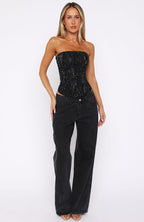 Night Bloom Embellished Bustier Black