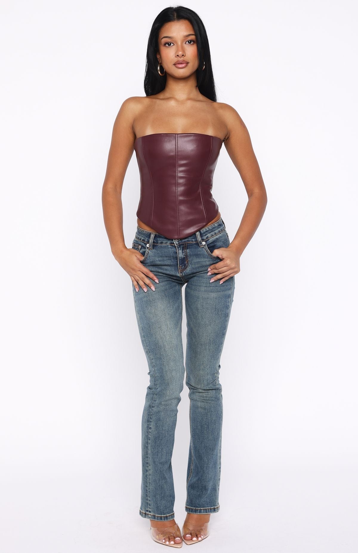 Wipe My Mind Strapless PU Bustier Deep Plum
