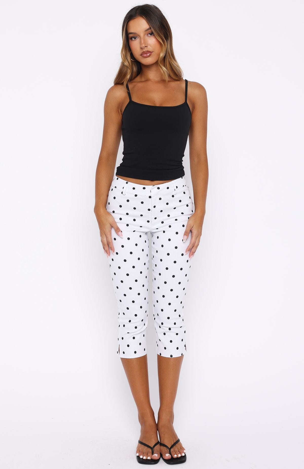 Day For It Capri Pants White/Black Polka Dot