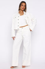 Charlotte Mid Rise Wide Leg Jeans Off White