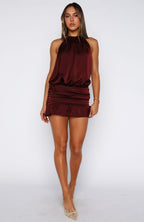 No Second Thoughts Halter Mini Dress Burgundy