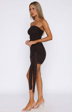 All Mixed Up One Shoulder Mini Dress Chocolate