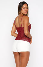 Femme Fuel Sequin Crochet Top Berry