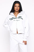 Through Thick And Thin Boxy Zip Front Hoodie Grey Marle